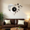 Horloge Coeur Noire Miroir  :80 x 67cm