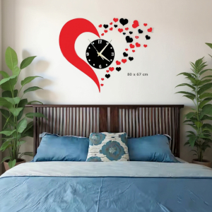Horloge Coeur rouge noir  :80 x 67cm