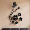 Horloge Fleur avec papillons noire 80 x 53cm