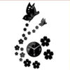 Horloge Fleur avec papillons noire 80 x 53cm