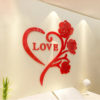 Sticker 3D love + fleurs rouge