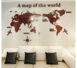 Autocollant 3d carte mondiale Marron large 200 x H 128cm