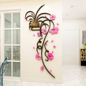Autocollant 3d pot fleur Rose noir 71 x 150  cm