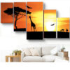 Tableau coucher du soleil avec les girafes orange