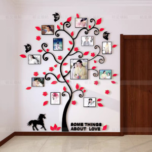 sticker Arbre avec cadres photos ROUGE noir 241s