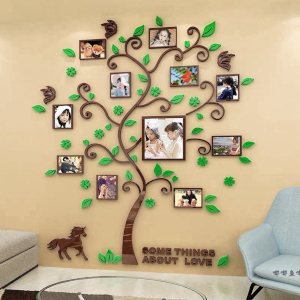 sticker Arbre avec cadres photos vert MArron 1s