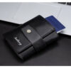 Portefeuille homme RFID à trois volets avec porte-cartes multiples en cuir PU – Noir