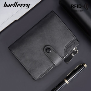 Portefeuille homme RFID à trois plis fermeture avec porte-cartes multiples en cuir PU - Noir (Copie)