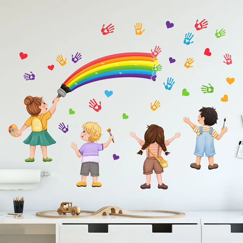 autocollant enfant arc en ciel mains 1