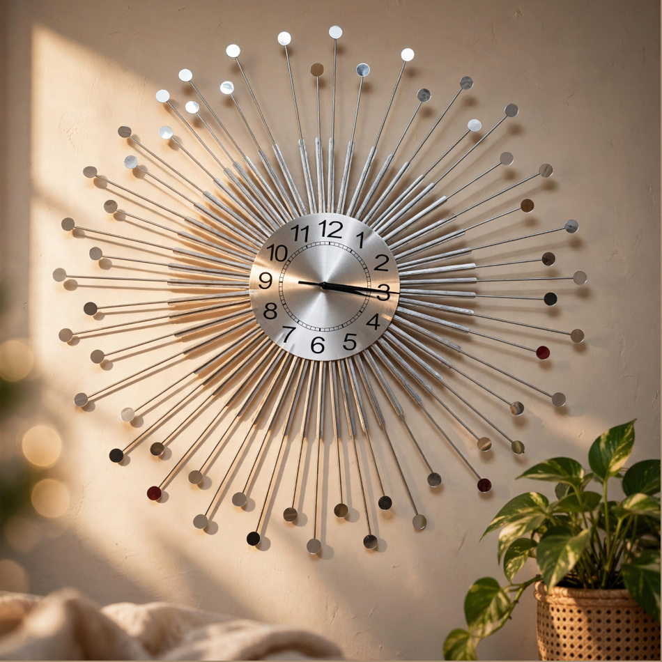 horloge argenté avec miroirs 1